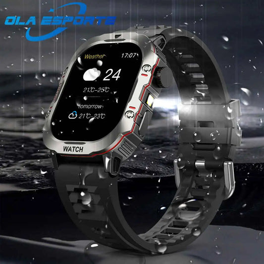 Rugged Military Smart Watch Flashlight Sport Watch for Men Women Inifnite Screen Heart Rate Monitor Multiple Sport Outdoor Watch Peaceful Pleasures Health and Wellness