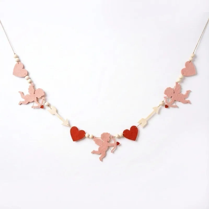 Red Pink Heart Felt Garland Banner – Valentine's Day & Wedding