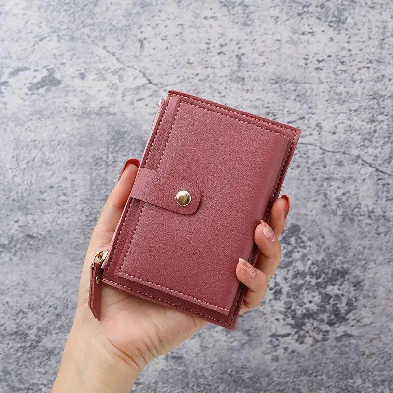 Women's Slim PU Leather Card Holder Wallet | Mini Zipper Purse