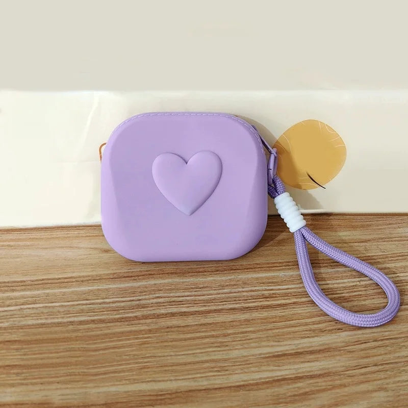 Heart Shaped Portable Silicone Makeup Bag for Women, Travel Waterproof Cosmetic Bag Gifts Zipper Closure Makeup Case with Handle Peaceful Pleasures Health and Wellness Purple