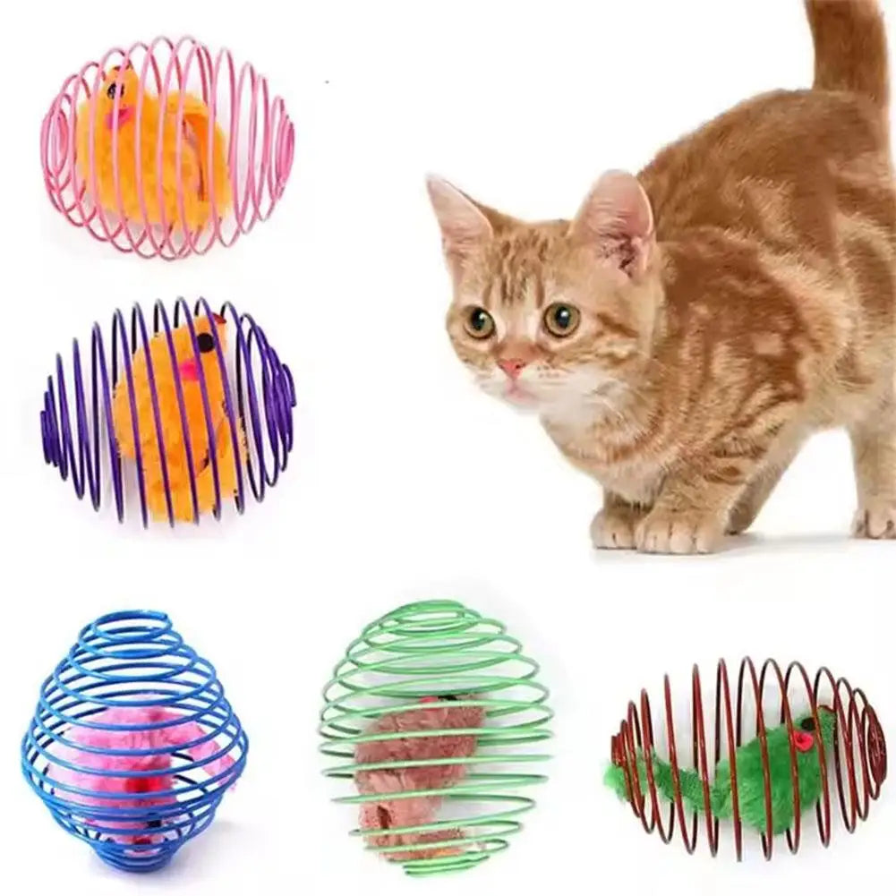 Interactive Cat Spring Cage Ball Toy – Caged Mouse Rolling Ball