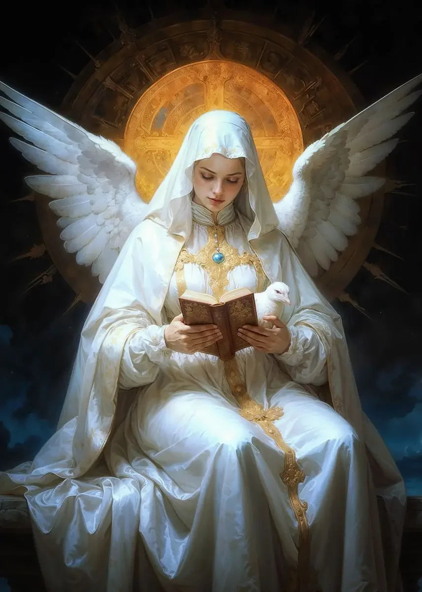 Nordic Religious Art Benevolent Portrait Of The Virgin Mary Archangel Canvas Painting, Wall Art for Living Room Home Decor Peaceful Pleasures Health and Wellness