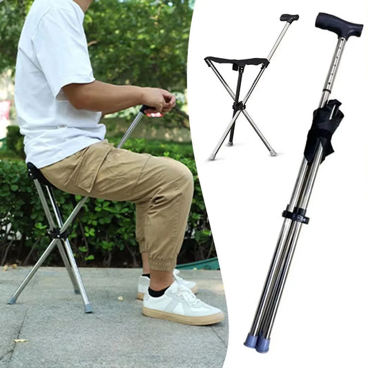 Adjustables Cane Easy To Carry Seat Portable Stool Folding Chair Non Slip Handle Super Light Walking Stick For Outdoor Walking Peaceful Pleasures Health and Wellness