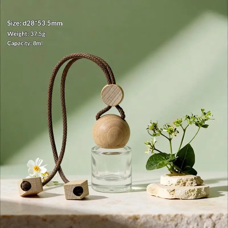 Refillable Glass Car Air Freshener Pendant | Wood Cap Diffuser