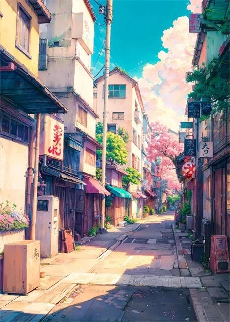 Japanese Sakura Street Canvas Wall Art | Unframed Poster Print Canvas Wall Art Peaceful Pleasures Health and Wellness ZLH5571 30x45cm No Frame