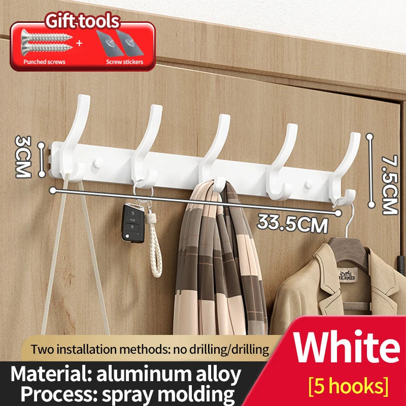 6-Hook Wall Mounted Aluminum Towel & Hat Rack | Door Hook