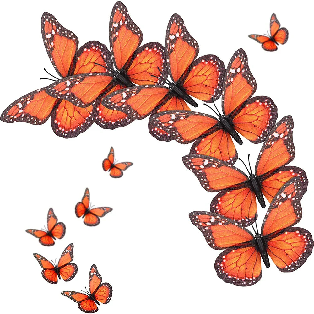 10pcs 3D Monarch Butterfly Wall Stickers – Home & Party Decor