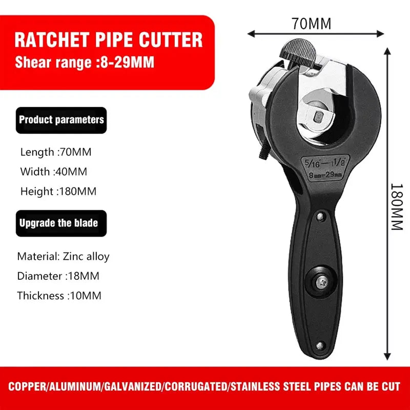 Ratcheting Tubing Cutter 8-29mm Universal Pipe Cutter Stainless Steel Copper Aluminium Ratchet Scissors Hose Cutting Hand Tools Peaceful Pleasures Health and Wellness 8-29mm