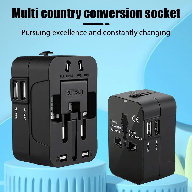 Universal Travel Adapter 150+ Countries | 2 USB & Surge Protection