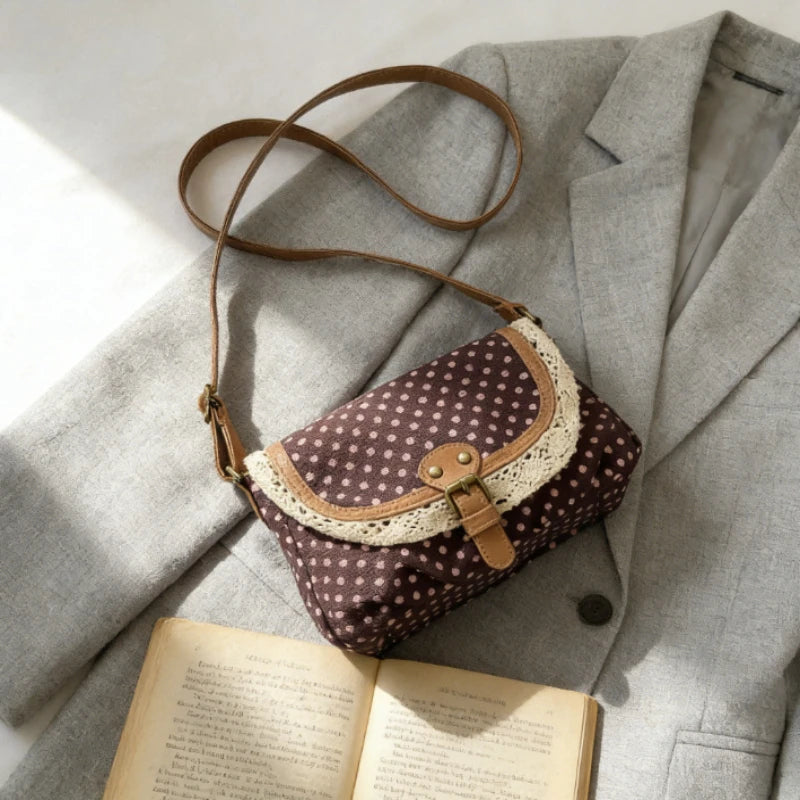 New Korean Style Polka Dot Women's Shoulder Crossbody Canvas Bag Fashionable & Exquisite Small Purse for Girls Fashion Versatile Peaceful Pleasures Health and Wellness