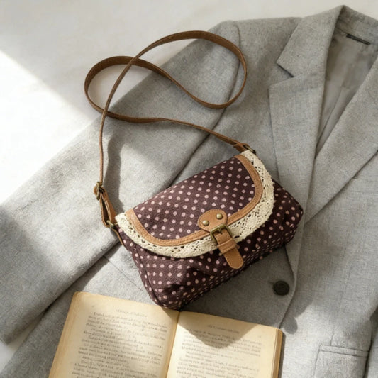 New Korean Style Polka Dot Women's Shoulder Crossbody Canvas Bag Fashionable & Exquisite Small Purse for Girls Fashion Versatile Peaceful Pleasures Health and Wellness