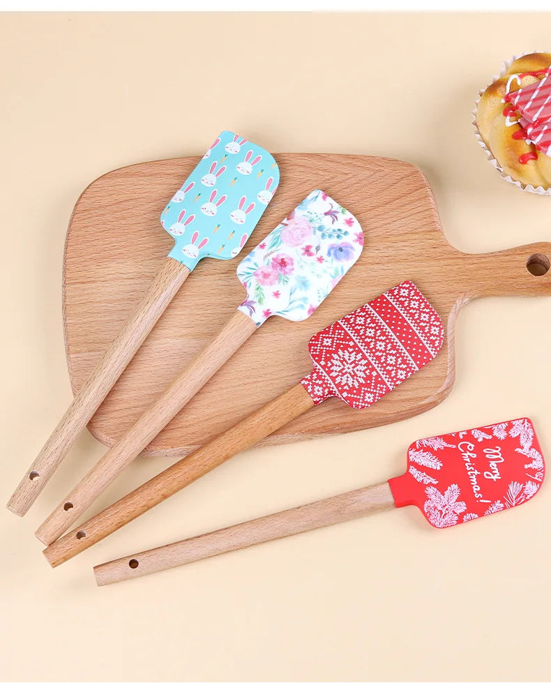 Cream Spatula Silicone Scraper, Wooden Handle Scraper BakingTools Cake Spatula Christmas Scraper Clearance Peaceful Pleasures Health and Wellness