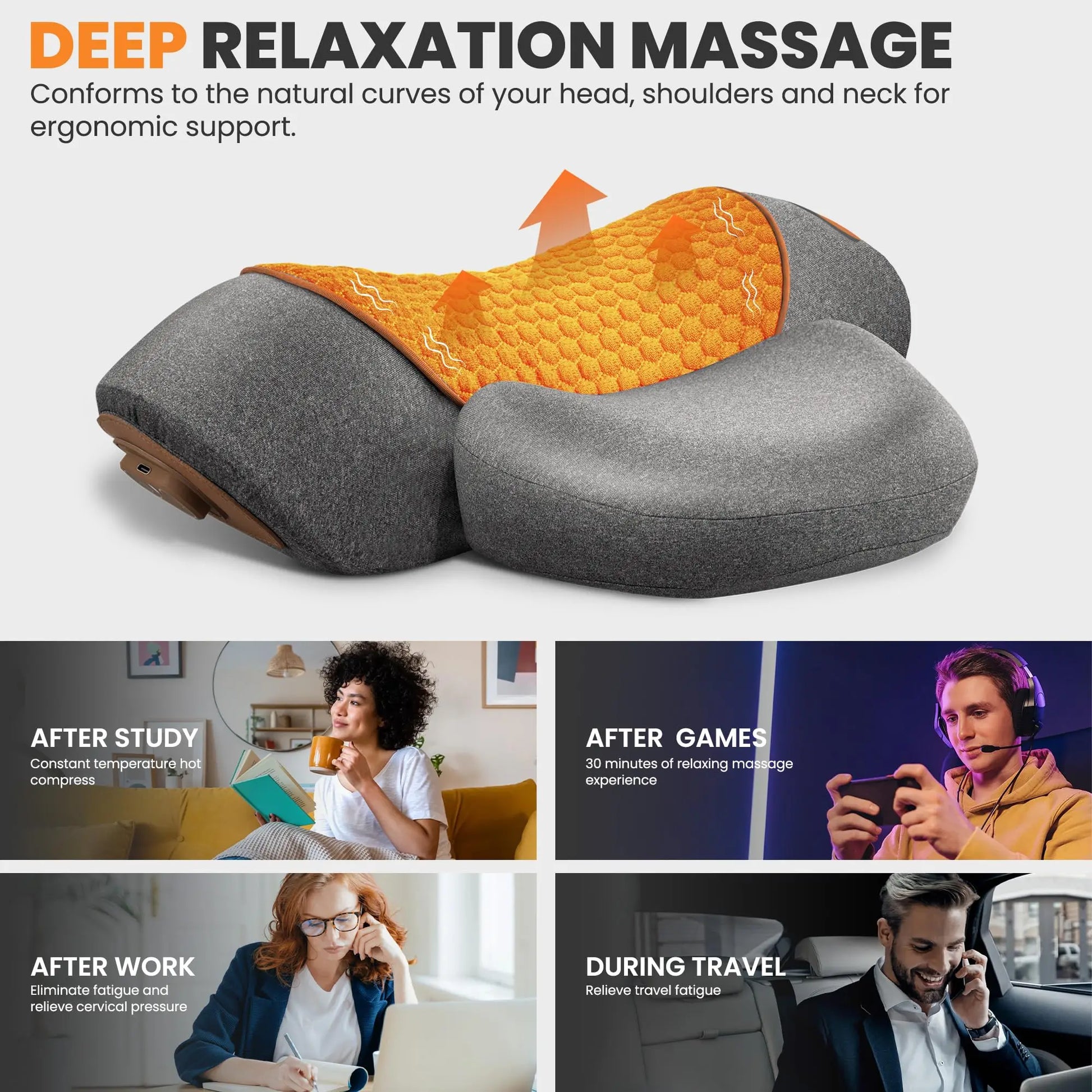 Electric Neck Massager Cervical Pillow Hot Compress Neck Stretch Heating Vibration Neck Shoulder Massage Pillow Back Traction Peaceful Pleasures Health and Wellness
