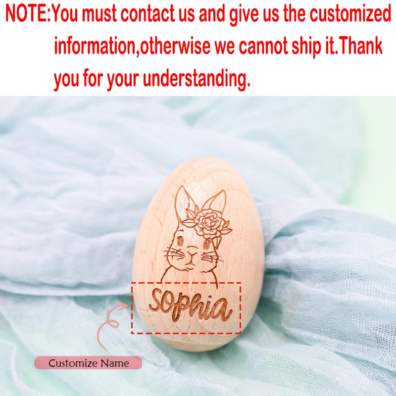Personalized Engraved Wooden Easter Bunny Egg | Kids' Gift Personalized Easter Decor Peaceful Pleasures Health and Wellness custom girl 6X4.3cm