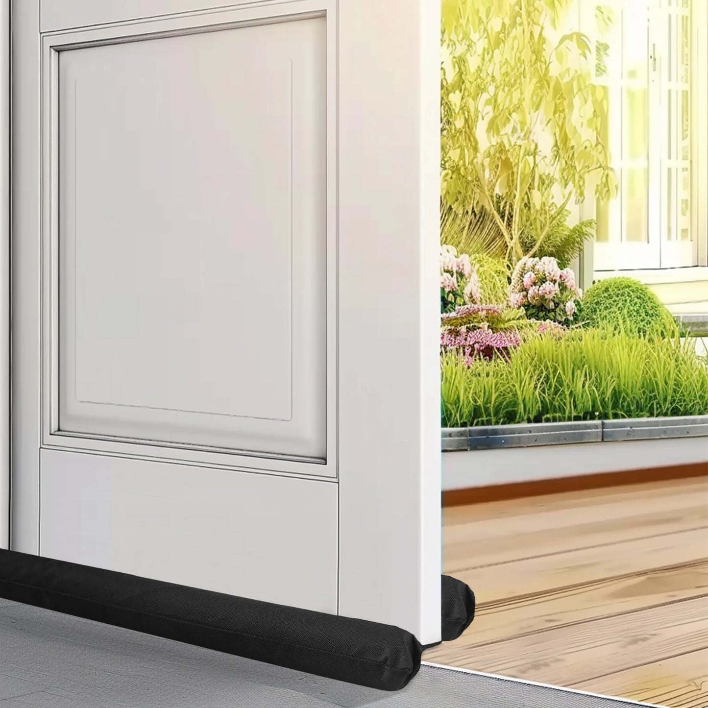 Seal Strip Stoppers for Bottom of Door Quick Install Adjustable Wear-resistant Oxford Fabric Thick Foam Anti-Cold Gap Blocker Peaceful Pleasures Health and Wellness black
