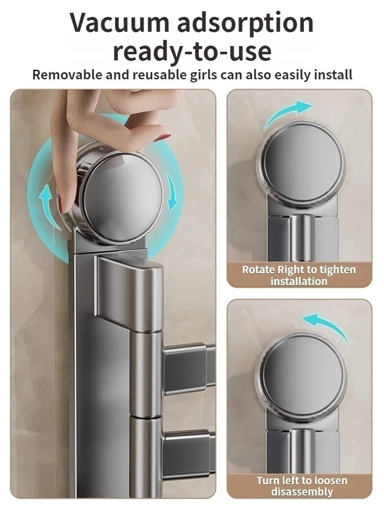 Drill-Free Rotating Double Towel Rack with Suction Cup & Hook
