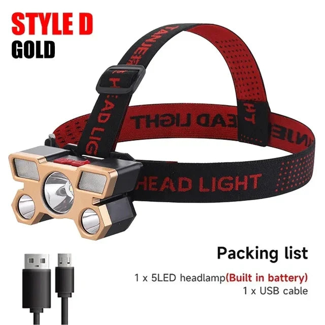 KDULIT 5 LED USB Rechargeable Headlamp | Camping & Fishing