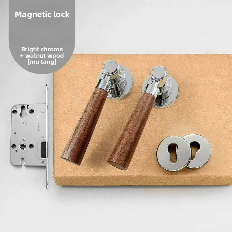 Retro Wooden Door Handle Lock | Silent Magnetic Split Lock