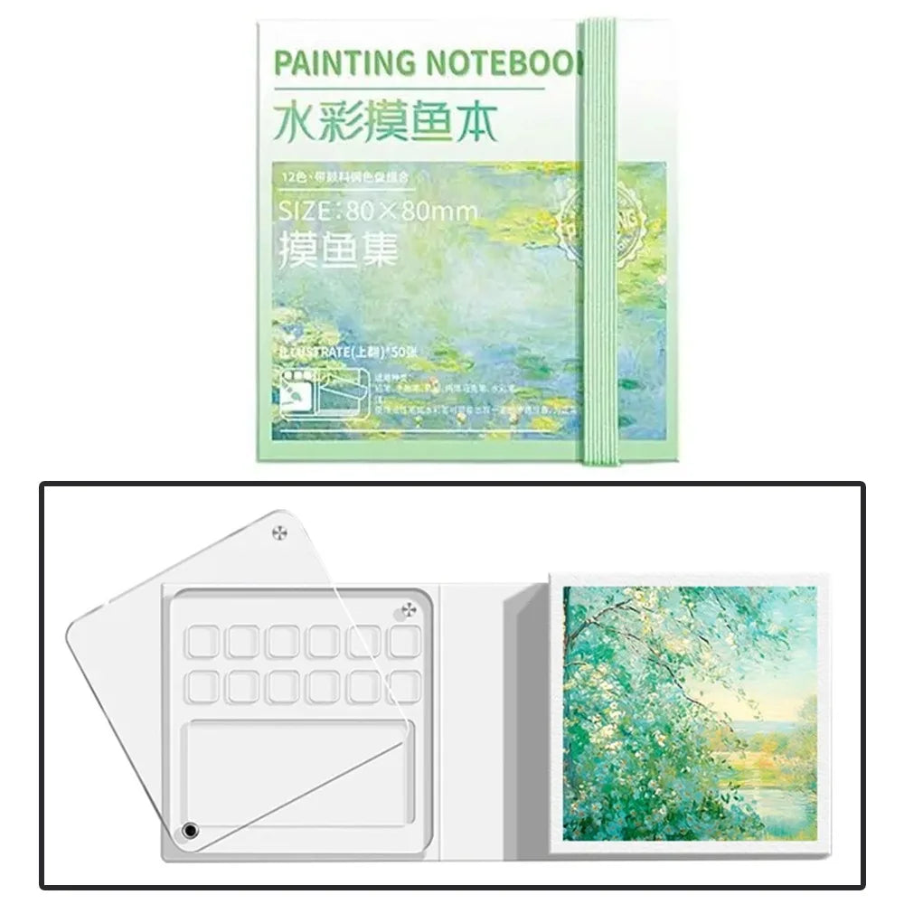 Acrylic Watercolor Paint Palette Set Mini Waterproof Travel Painting Tray Kit Portable with Tearable Book Empty Paint Box Artist Peaceful Pleasures Health and Wellness -12 Grid