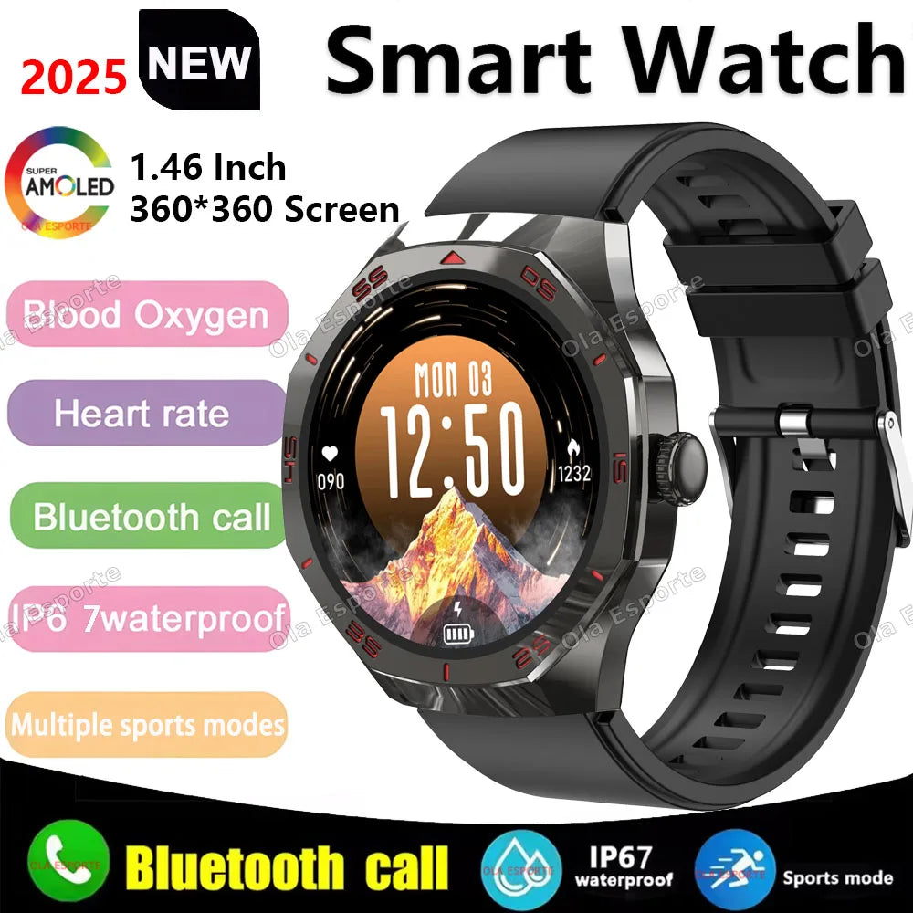 2025 New Smart Watch Men Women AMOLED HD Screen GPS Tracker Bluetooth Call Waterproof 3D Menu Fashion SmartWatch for Android IOS Peaceful Pleasures Health and Wellness Black