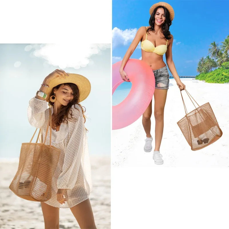 Expandable Mesh Beach Bag for Women – Foldable Crossbody Tote