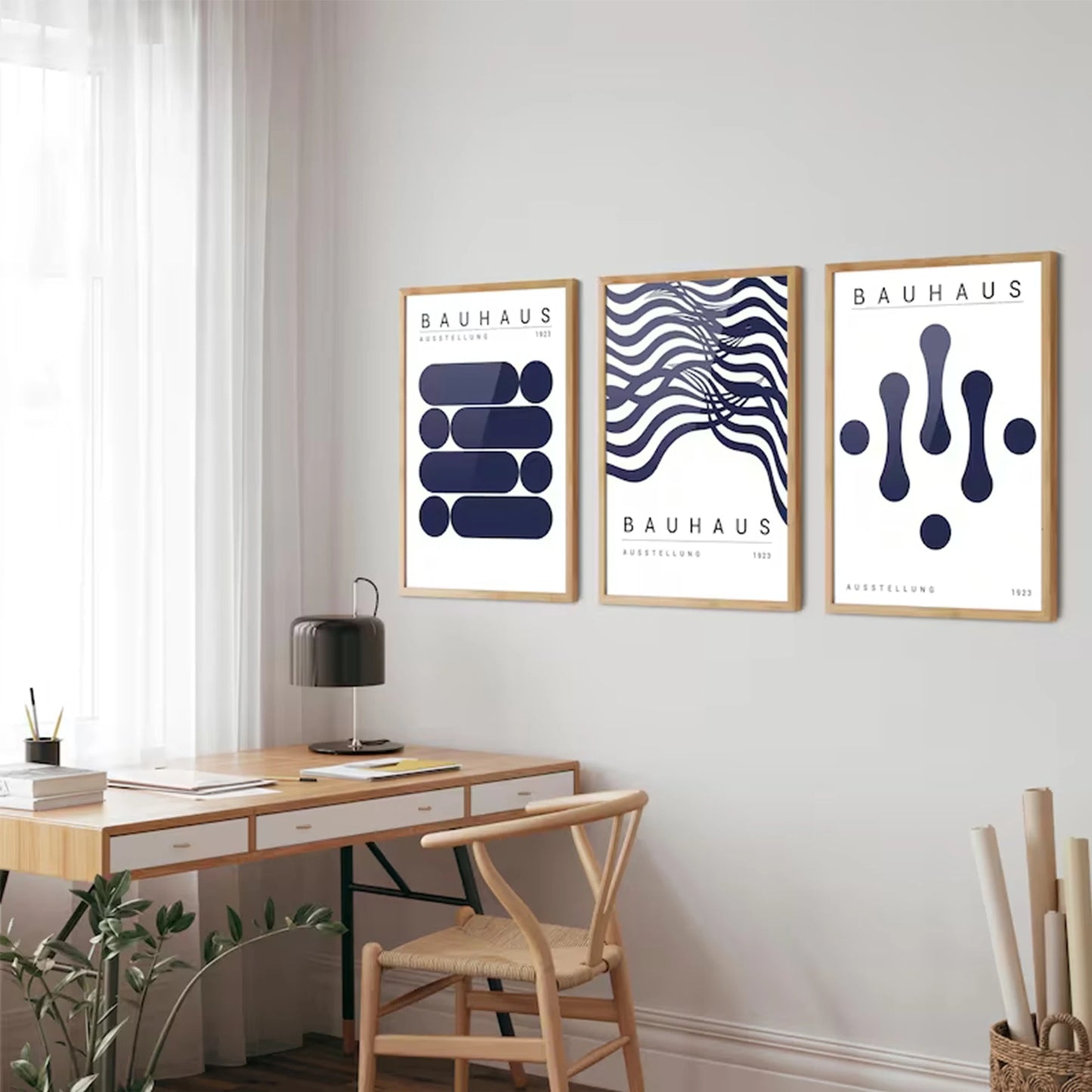3-Piece Bauhaus Abstract Blue Canvas Wall Art | Home Decor