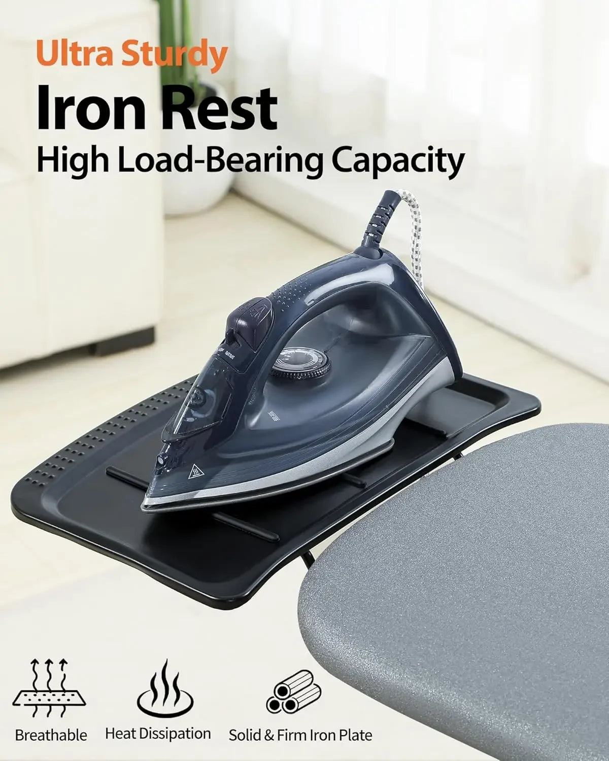 Extra Wide Foldable Ironing Board with Heat-Resistant Cover, Adjustable Height for Laundry Room, Gray Peaceful Pleasures Health and Wellness