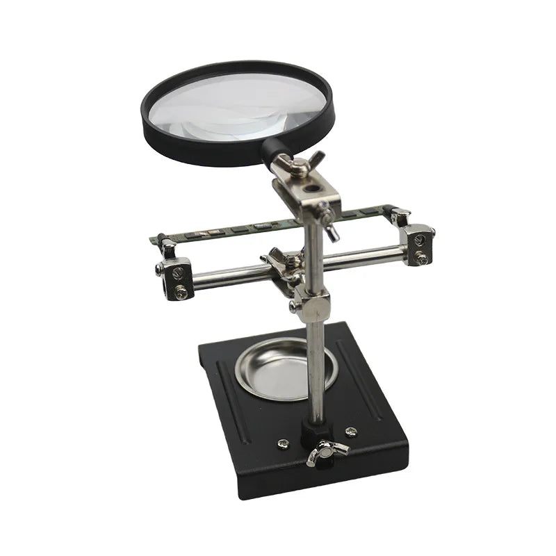 Iron Frame Bracket Maintenance Circuit Board Magnifying Glass, 3 Hand Welded 90Mm Lens, 6X Magnification Peaceful Pleasures Health and Wellness