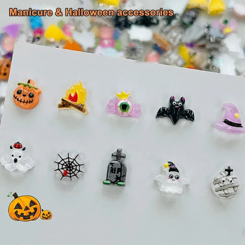 30pcs Halloween Nail Art Charm 3D Kawaii Pumpkin Ghost Halloween Resin Decorations Cartoon Clown Mini Figurines Resin Nail DIY Peaceful Pleasures Health and Wellness