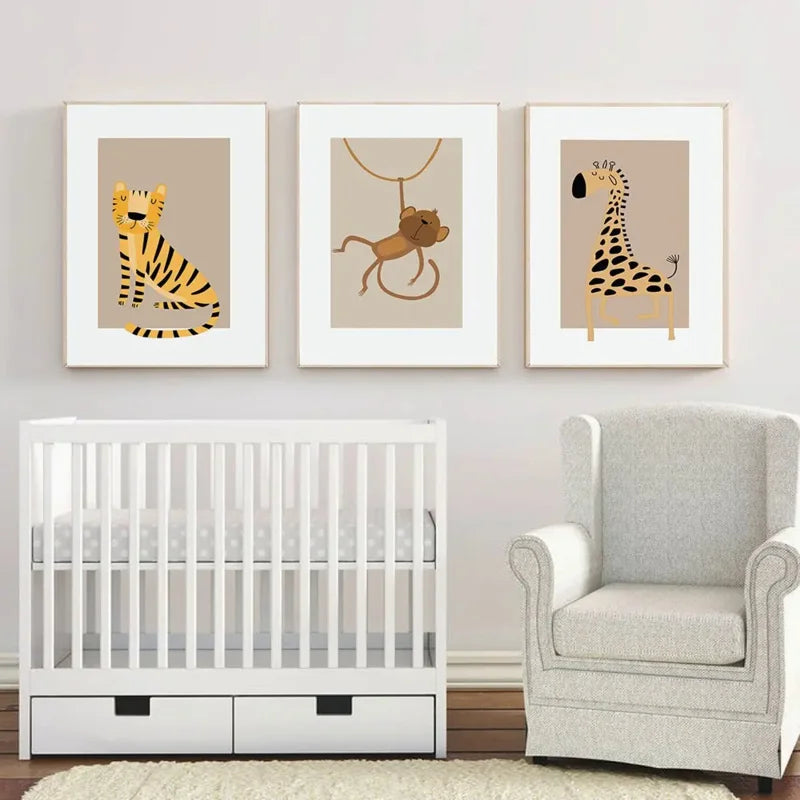 Nordic Cartoon Wildlife Canvas Wall Art | Kids Nursery Decor Canvas Wall Art Print Peaceful Pleasures Health and Wellness