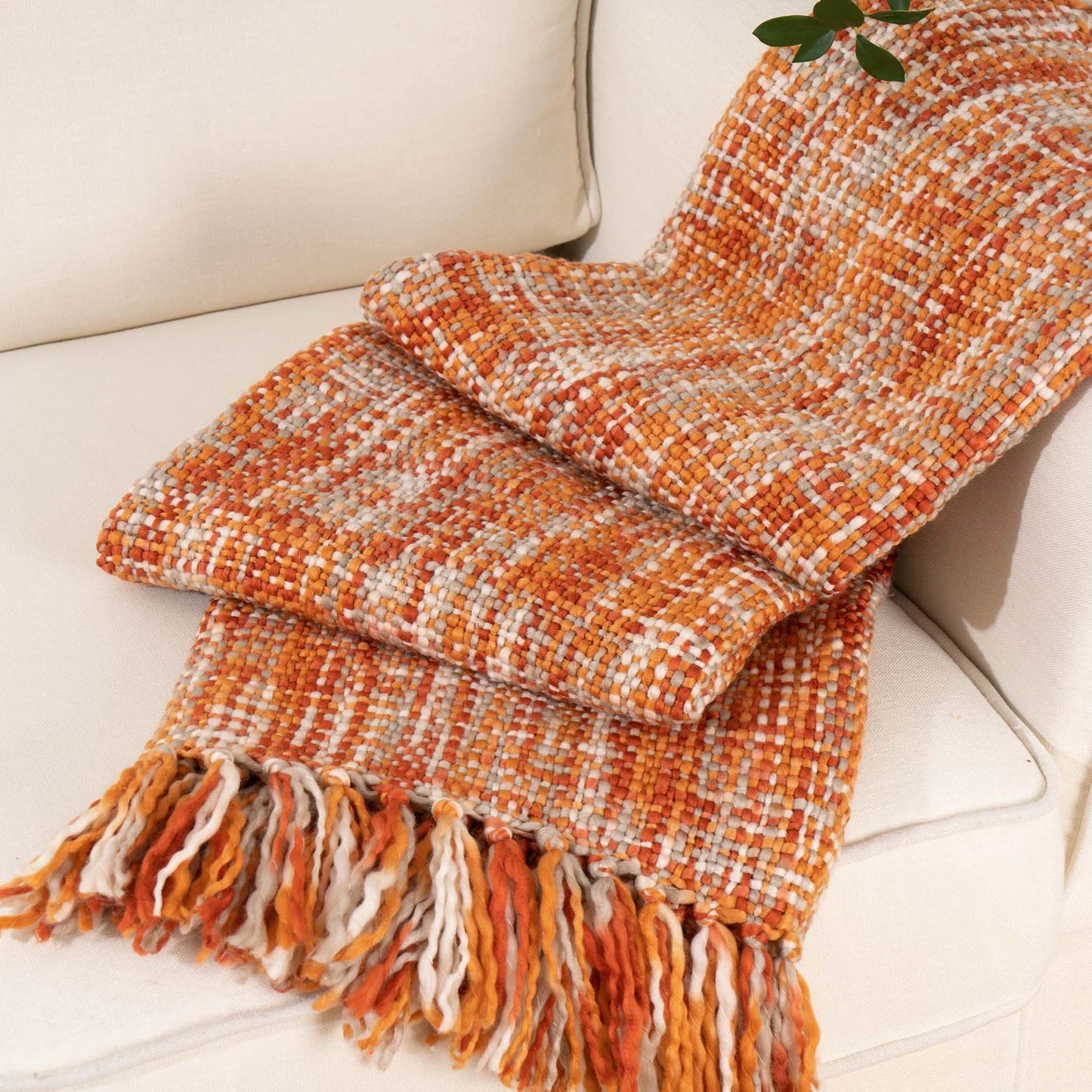 Battilo Orange Kint Throw Blanket With Tassels Fall Multicolor Boho Throws For Bed Decorative Sofa Blanket Bedspread On the Bed Peaceful Pleasures Health and Wellness Orange 127x152cm