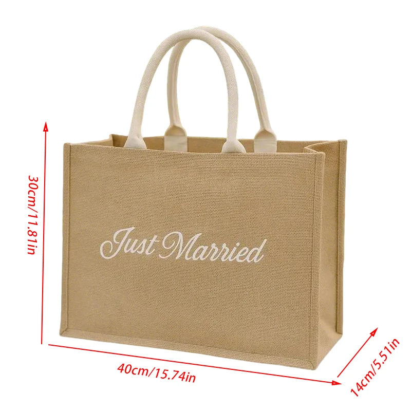 Just Married Large Burlap Tote Bag | Bridal Shower Wedding Gift