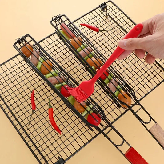 Barbecue Grill Stainless Steel Non-Stick Grill Basket with Handle BBQ Roast Rack for Home Outdoor Picnic Kitchen Dining Tools Peaceful Pleasures Health and Wellness