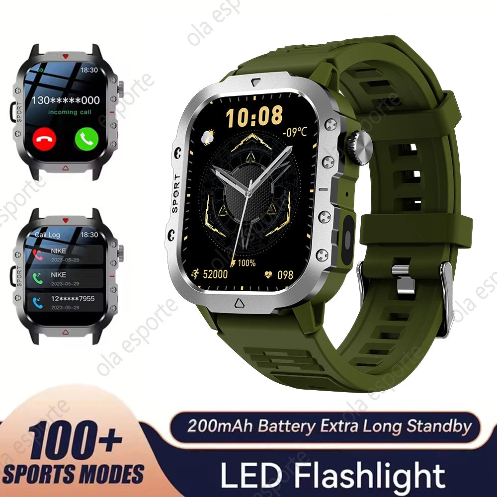 2026 New Military Men's Smart Watch Outdoor Sports Health Monitor with LED Flashlight Bluetooth Call Women's Smartwatch HW12 Peaceful Pleasures Health and Wellness Green