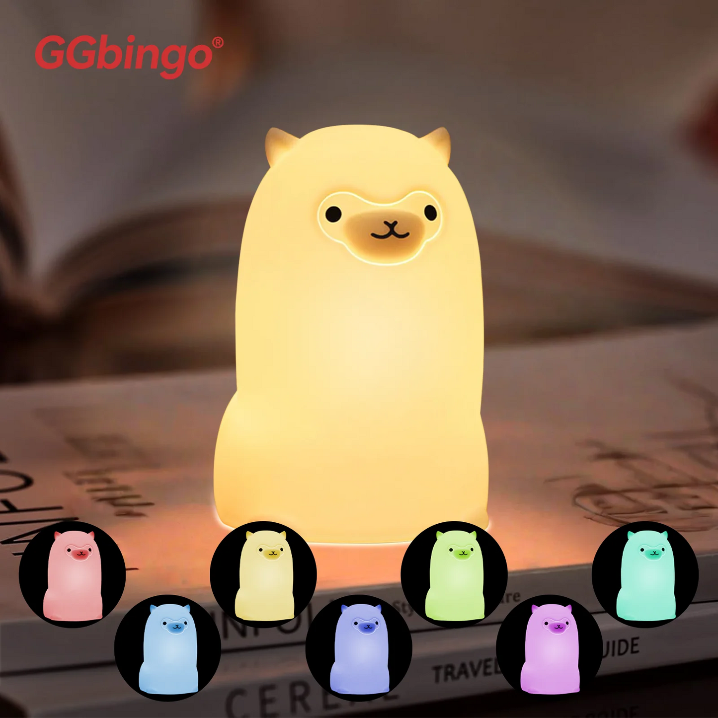 Cute Pear Night Light 7-Color Dimmable Touch-Controlled Night Light Silicone Stress Reducing Pat Duck Lamp USB Rechargeable Peaceful Pleasures Health and Wellness Alpaca
