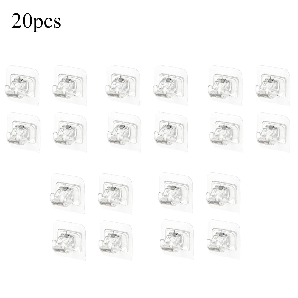 Self-Adhesive Curtain Rod Clip Hooks | No-Drill Wall Holder Set