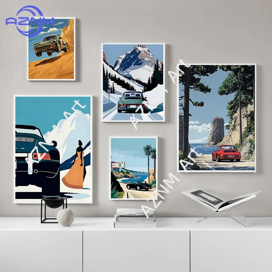 Painting Wall Art Painting Home Living Room Decor Classic 911 Alpine Drive Poster Vintage Alpine Tour Cartoon Print Canvas Peaceful Pleasures Health and Wellness