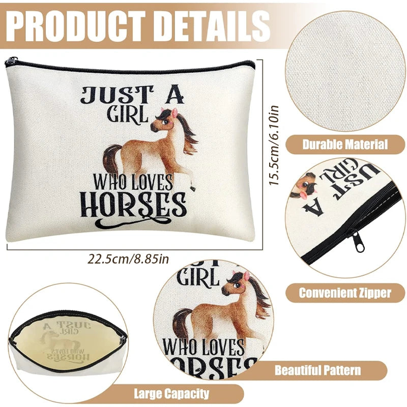 Horse Lover Canvas Makeup Bag | Just A Girl Who Loves Horses Canvas Cosmetic Bag Peaceful Pleasures Health and Wellness