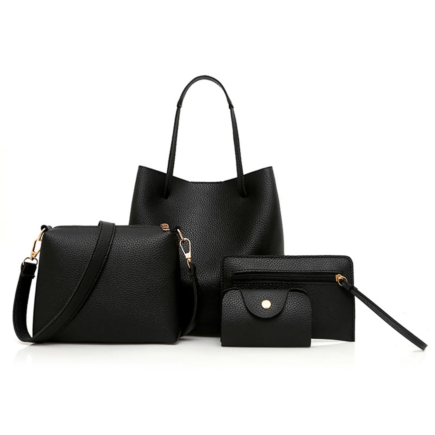 Matching Mother and Daughter Bag Set 4 Pcs Solid Color Shoulder Crossbody Bag for Women European Style Tote Handbag Peaceful Pleasures Health and Wellness black
