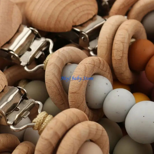 Handmade Wooden Silicone Baby Pacifier Soother Chain | 0–12M Pacifier Chain Holder Peaceful Pleasures Health and Wellness