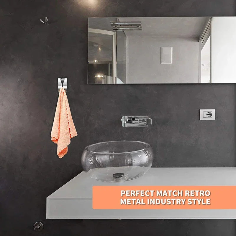 1PC Stainless Steel Towel Holder Hook Self Adhesive Clip Bathroom Cloth Hanger Household Wall Mounted Towel Rack Storage Peaceful Pleasures Health and Wellness