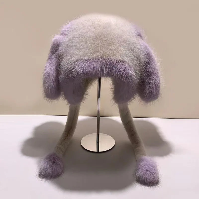 Faux Fur Winter Dome Beanie with Bunny Ears | Women's Hat