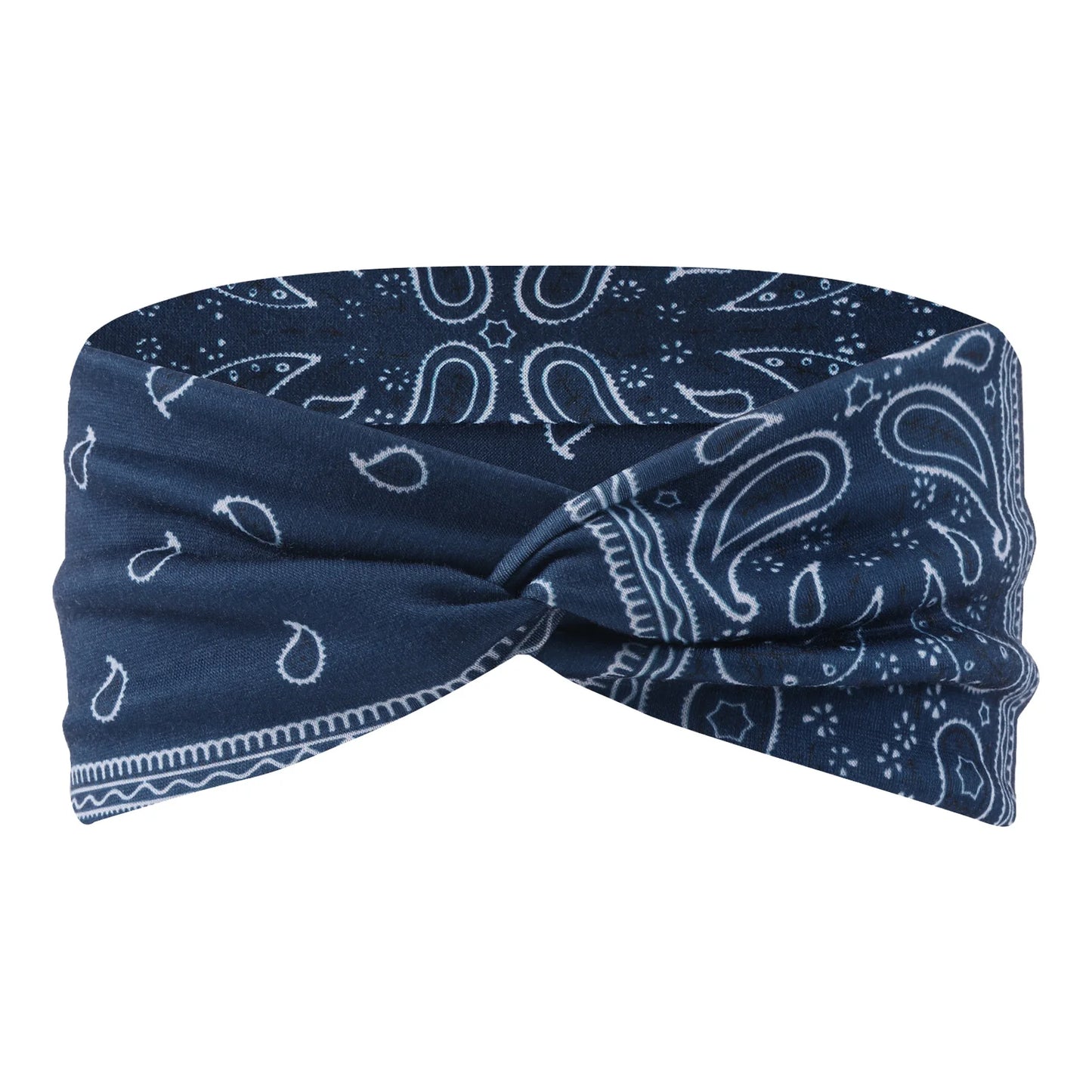 Women's Sports Headband Elastic Non-Slip Wide Sweat-Absorbing for Yoga Running Peaceful Pleasures Health and Wellness Cashew flower navy