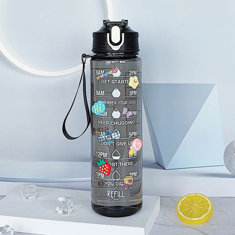 900ml Clear Water Bottle – Straw Lid & Carry Handle | Gym & Sport