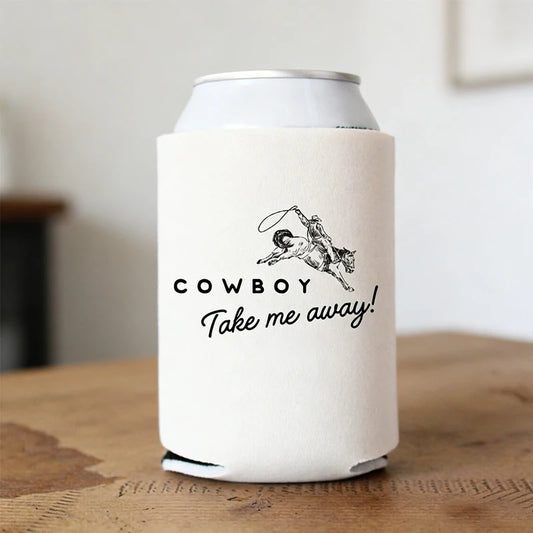 Cowboy Take Me Away Can Coolers – 4pc Bachelorette Favors Party Favor Set Peaceful Pleasures Health and Wellness