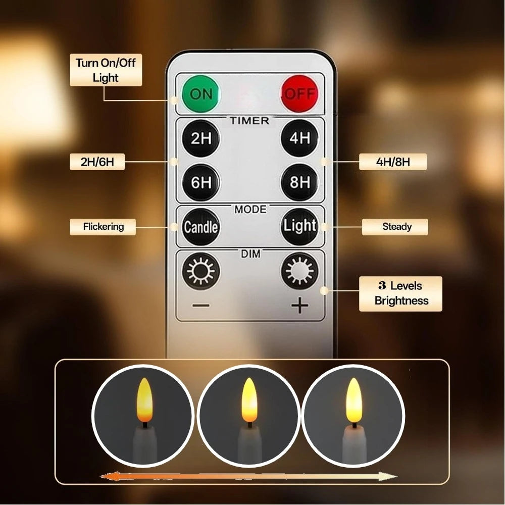 6Pack LED Flameless Taper Candles Lights 3D Wick Battery Christmas Simulation Candles Window Candles Long Electric Candles Lamp Peaceful Pleasures Health and Wellness
