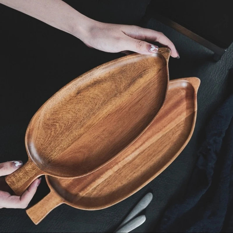 Japanesestyle High-looking Wooden Tray Afternoon Tea Snack Sushi Plating Leaf-shaped Plate Acacia Wood Tea Tray Dining Accessory Peaceful Pleasures Health and Wellness