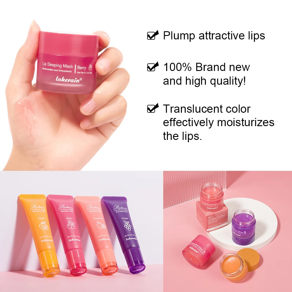 Moisturizing Lip Care Kit Lip Glowly Balm Sleeping Lip Mask Deep Hydrate Night Sleep Mask Reduce Lip Lines Remove Dead Skin Peaceful Pleasures Health and Wellness