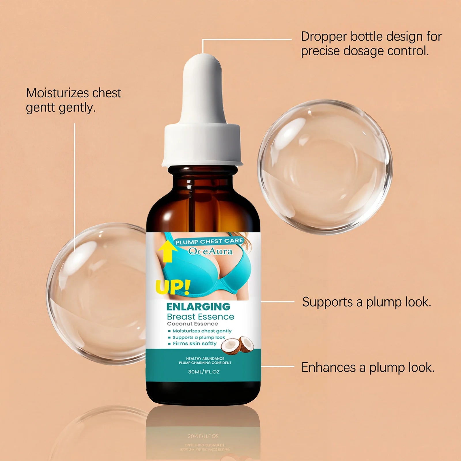 Coconut Essence Breast Plumping Oil Chest Lifting Firming Boobs Bigger Nourishing Enhance Elasticity Breast Tighten Massage Oil Peaceful Pleasures Health and Wellness