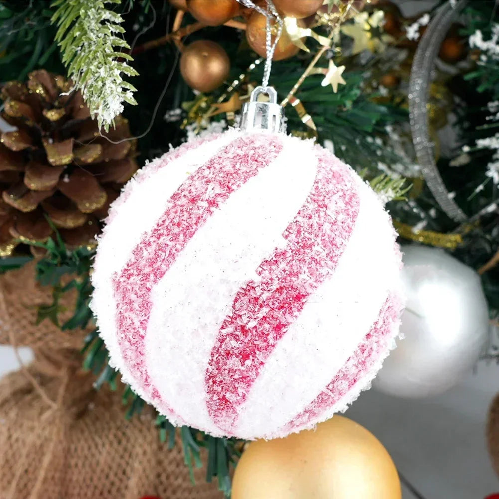 Pink Sequin Christmas Ball Ornaments 8cm Set of 6 | Holiday